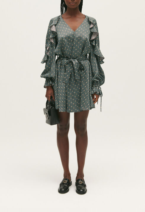 Fließendes ausgestelltes Kleid mit Print