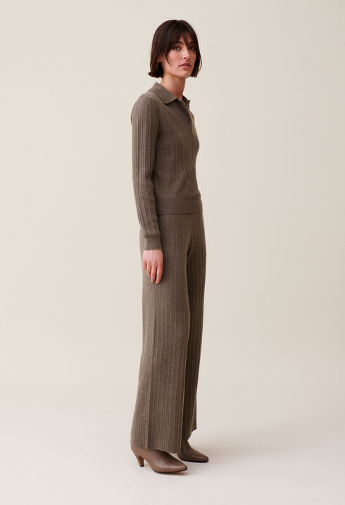 Gerippter Polopullover