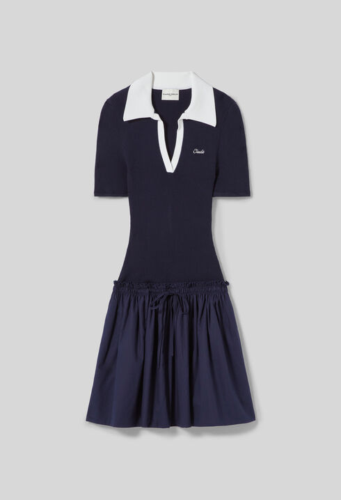 Strickkleid im Materialmix