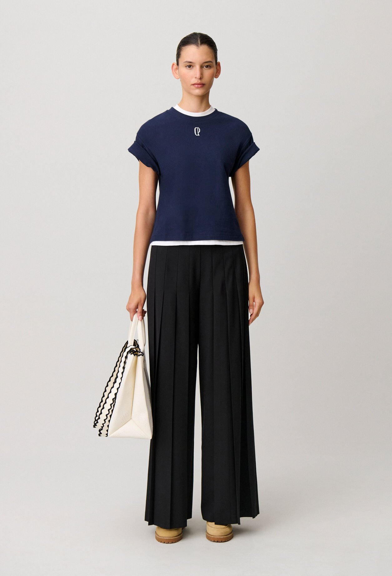 Weite plissierte Hose Schwarz