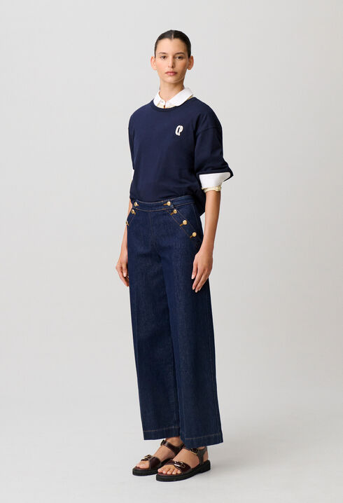 Weite Marlene-Jeans mit Knopfleiste