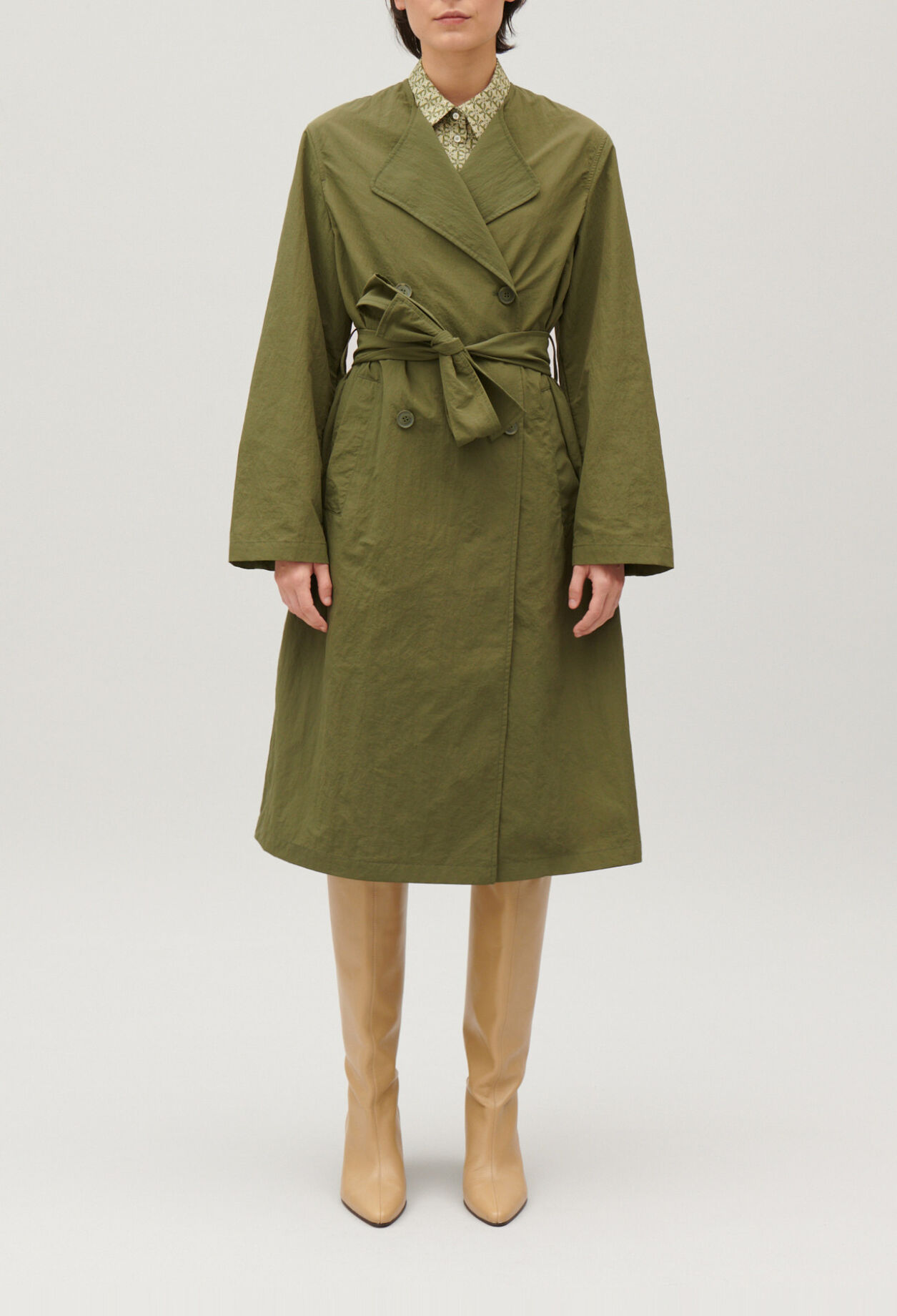 Halblanger Trenchcoat Nylon Khaki