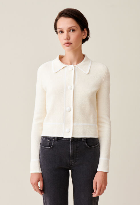 Melierte Strickjacke mit Einfassungen