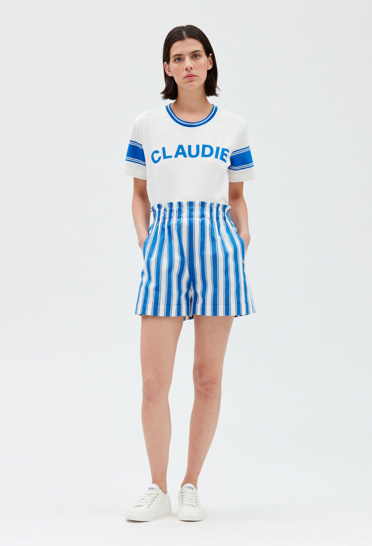 Baumwoll-Shorts mit Streifen-Design blau