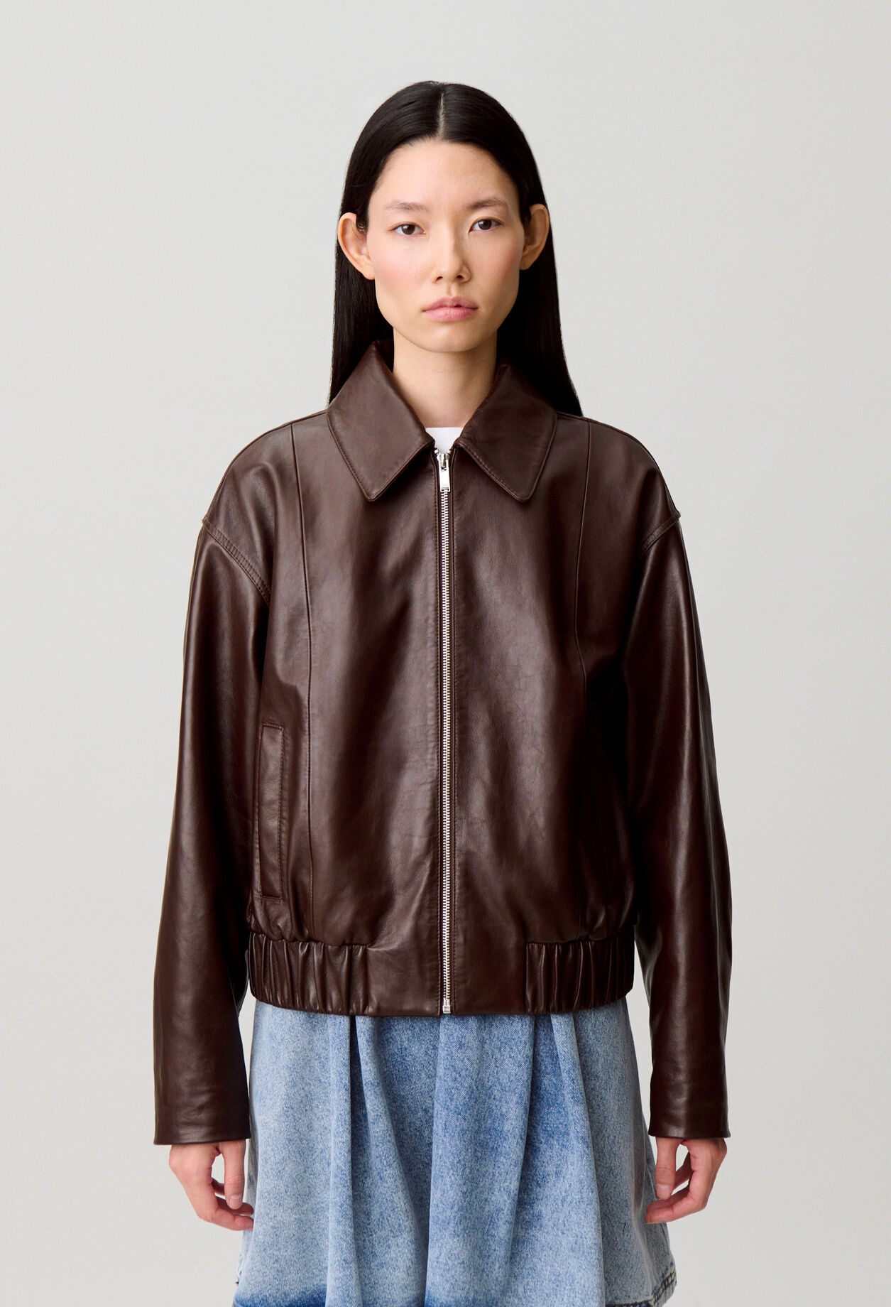 Casual-Blouson aus Glanzleder