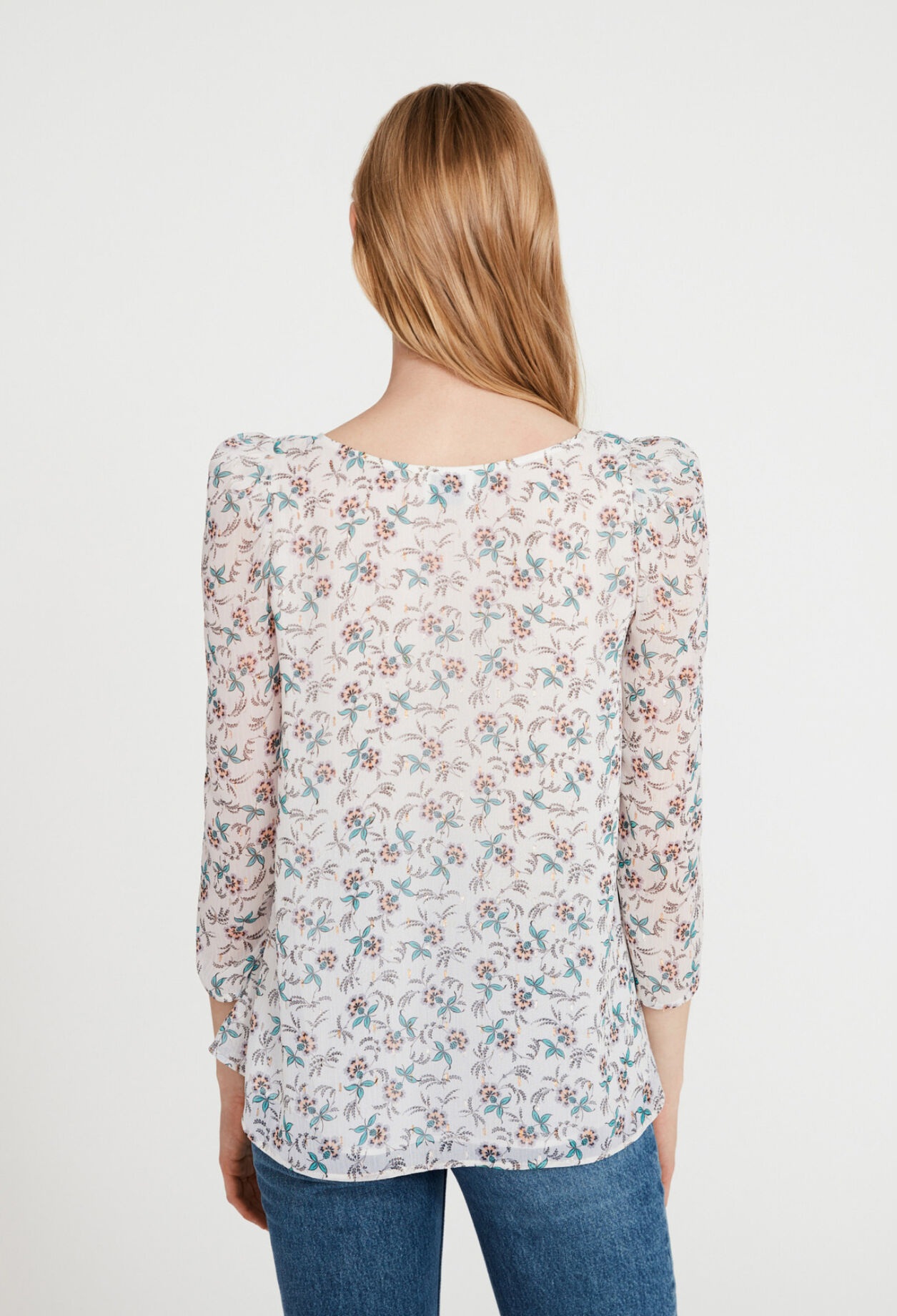 Hemdbluse mit Blumenprint aus Lurex