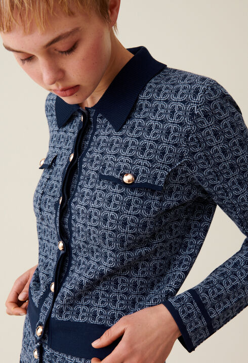 CP-Monogramm-Cardigan Hemdkragen
