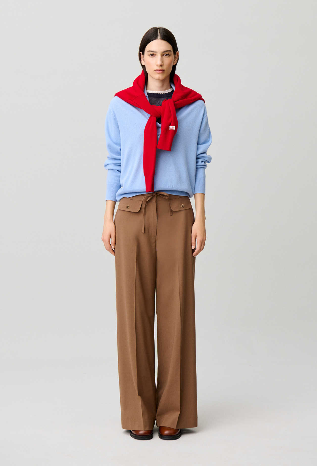 Wollmix-Hose mit weitem Bein Damen - Kamel - Claudie Pierlot