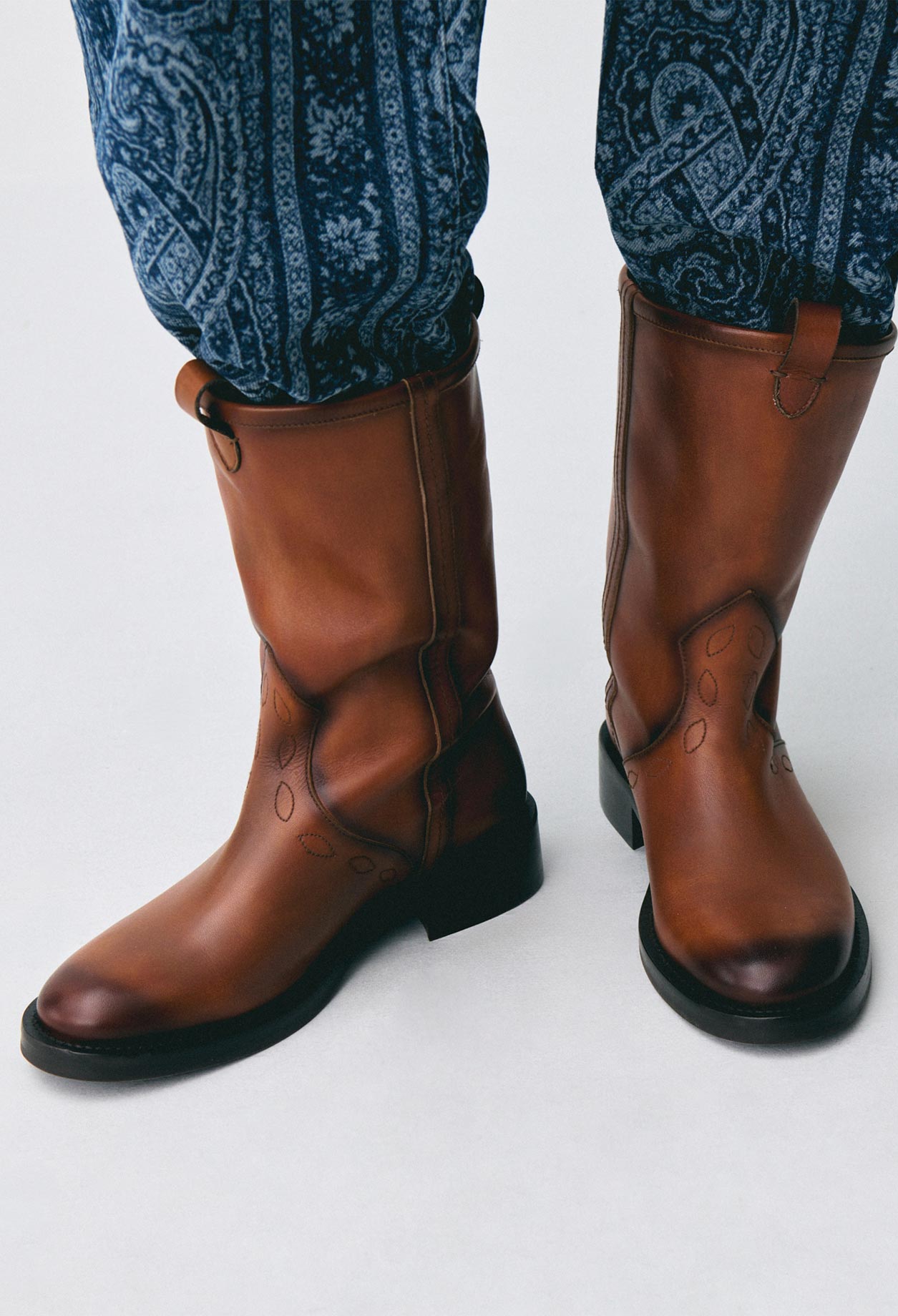 Cowboy-Stiefeletten Glattleder Damen - Kamel - Claudie Pierlot