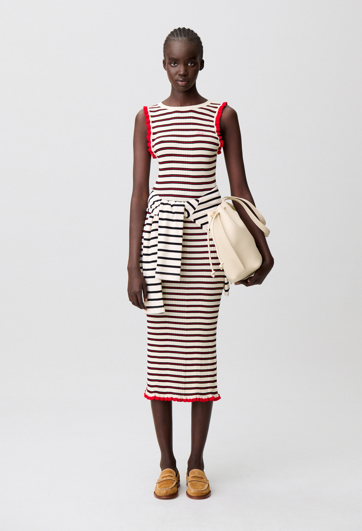 Gestreiftes Strickkleid mit Volants Damen - Rot - Claudie Pierlot