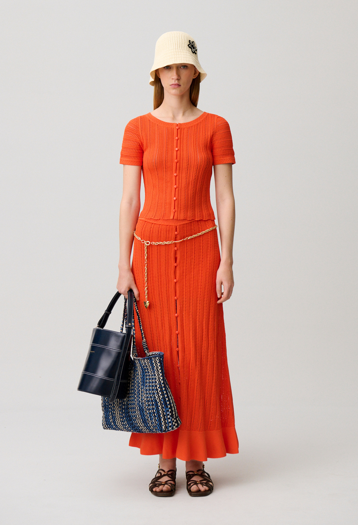 Kurzärmeliges Häkeltop Damen - Orange - Claudie Pierlot
