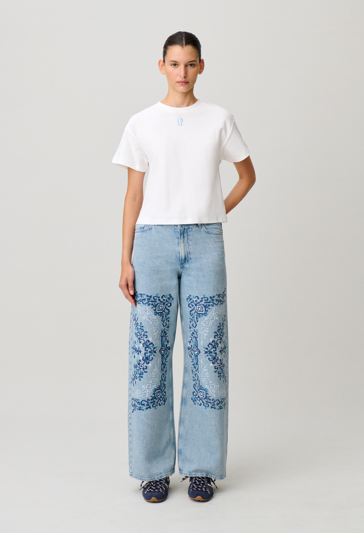 Besticktes Baumwoll-T-Shirt Damen - Cremefarbene - Claudie Pierlot