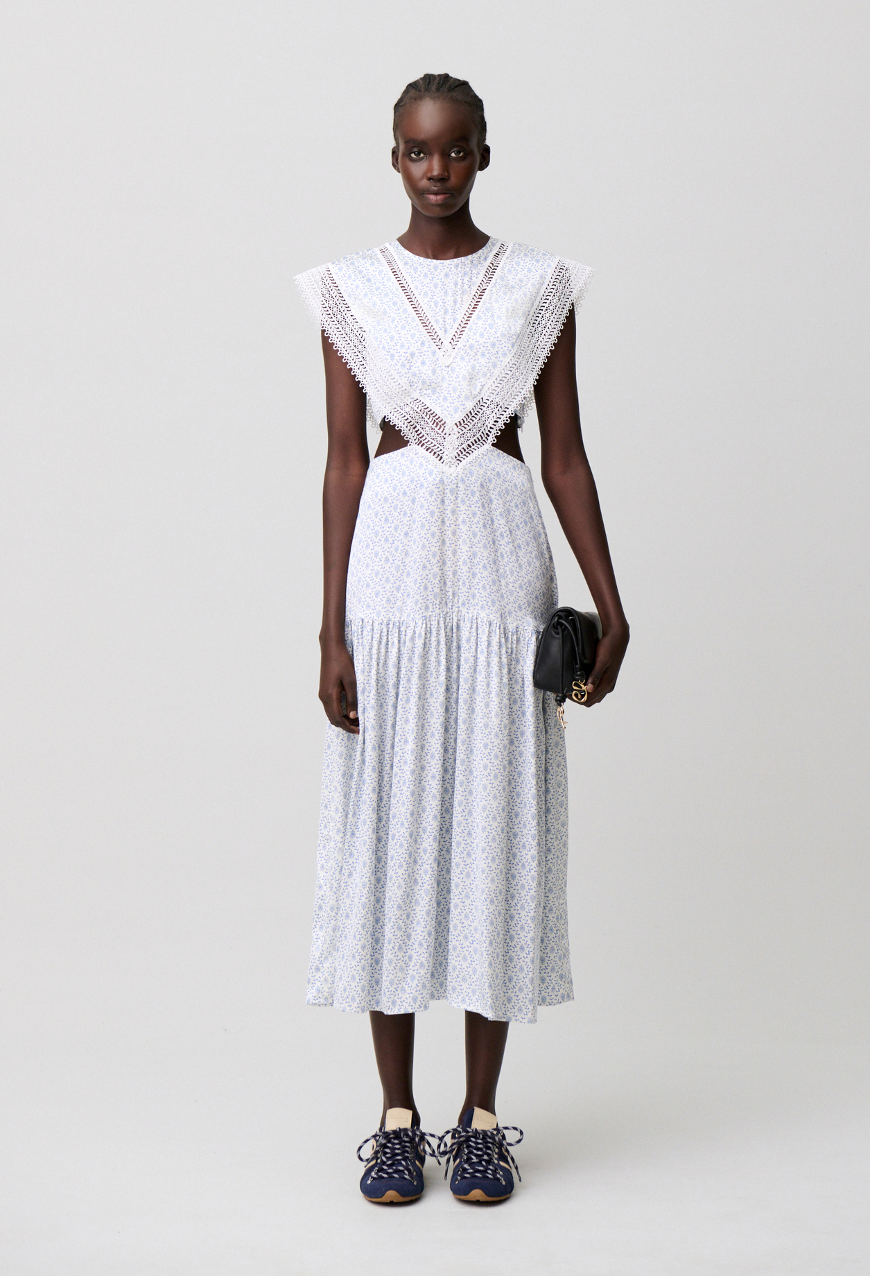 Langes Satinkleid mit Spitze Damen - Heller print - Claudie Pierlot