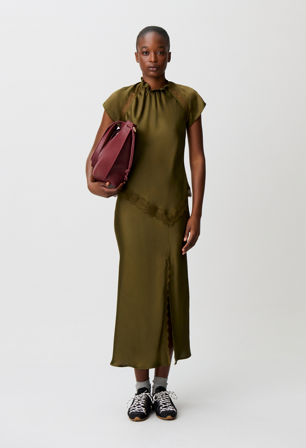 Satin-Top, viktorianischer Kragen Damen - Bronze - Claudie Pierlot