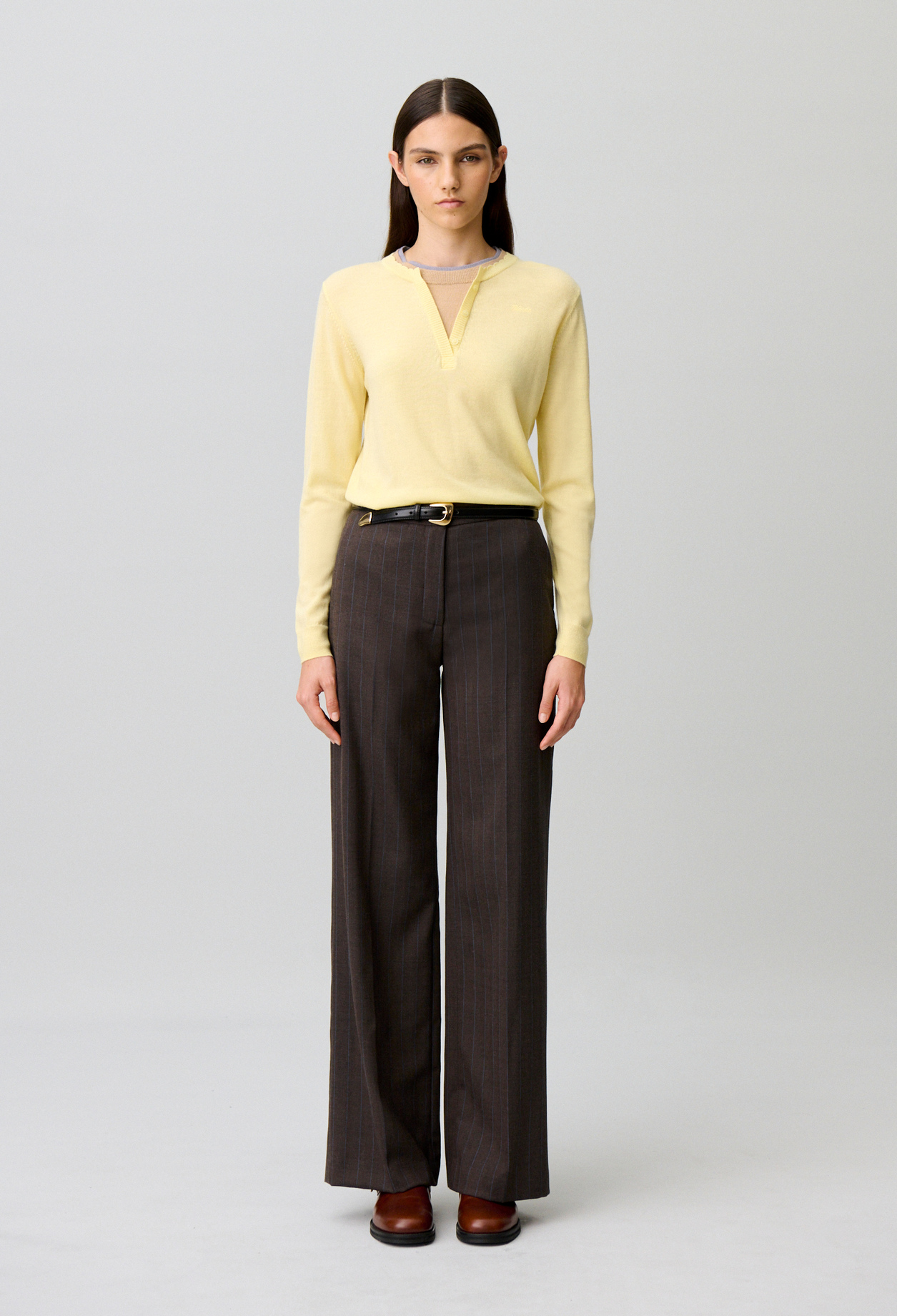 Gerade gestreifte Wollmix-Hose Damen - Zweifarbig - Claudie Pierlot