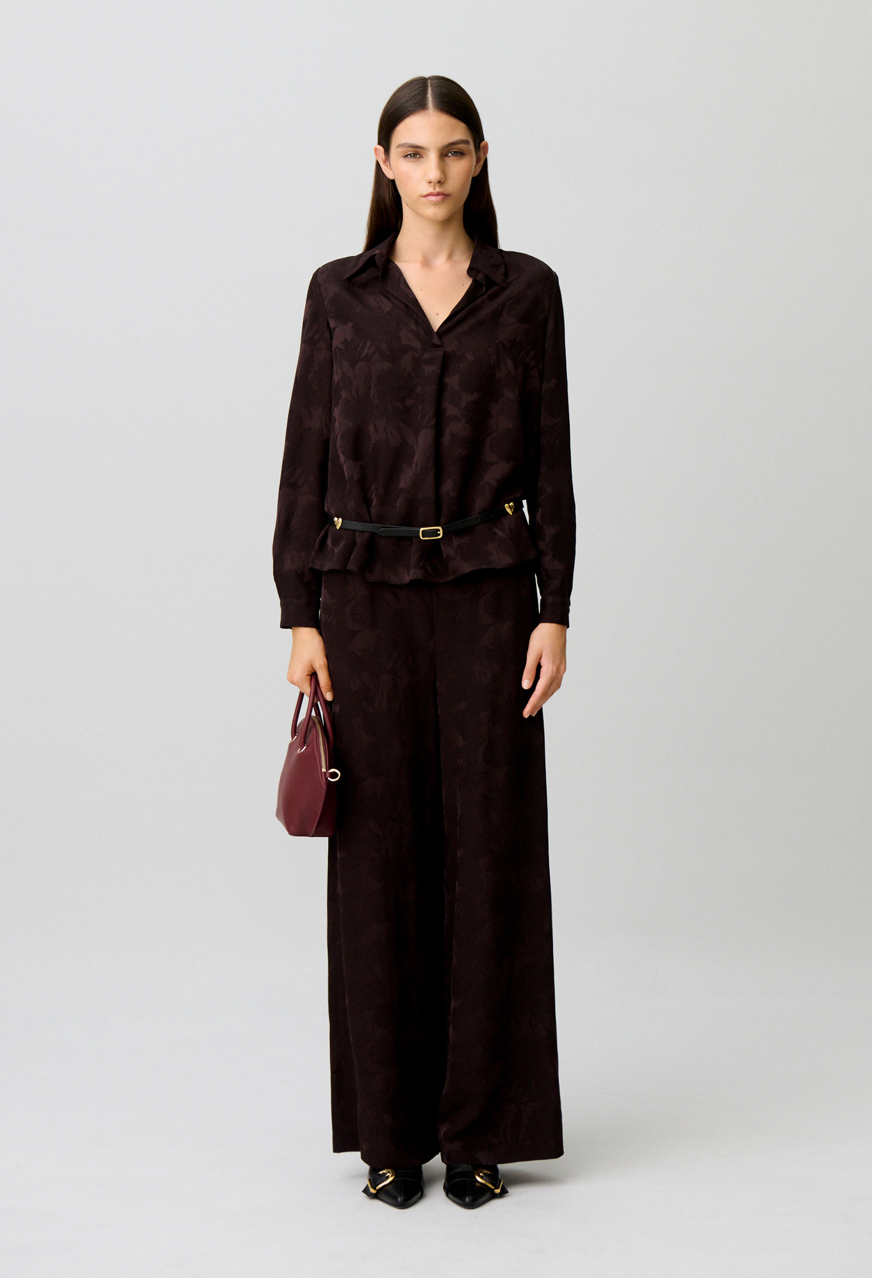 Gerade florale Jacquard-Bluse Damen - Marron fonce - Claudie Pierlot