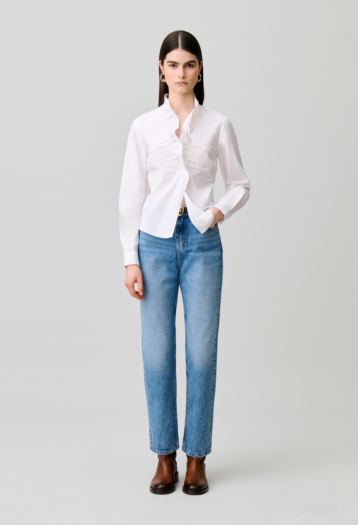 Popeline-Top mit Volantkragen Damen - Weiß - Claudie Pierlot