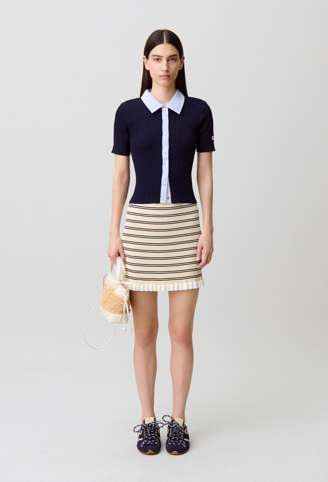 Gestreifter Cardigan, Materialmix Damen - Marineblaue - Claudie Pierlot