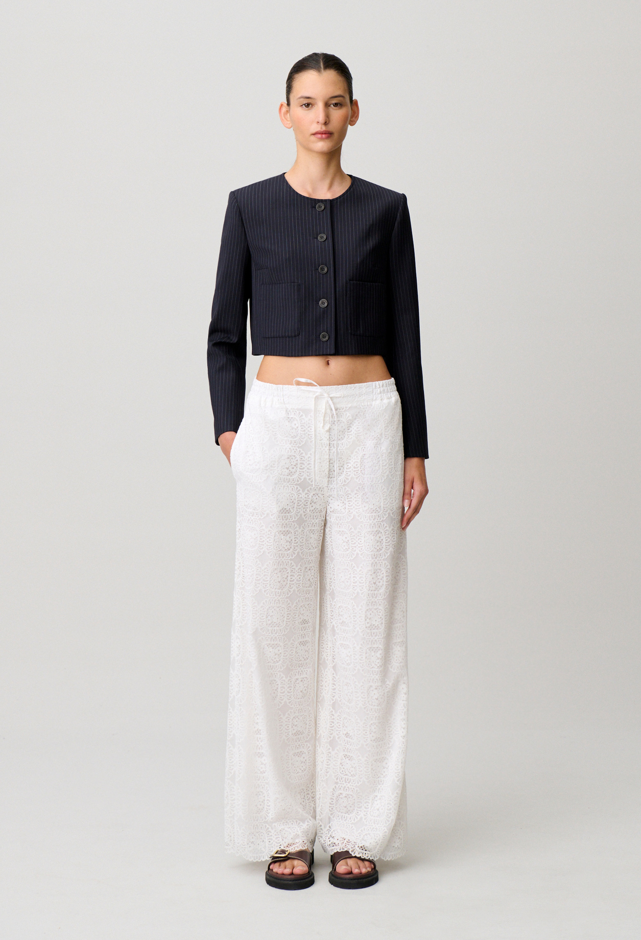 Fließende Hose mit Spitze Damen - Weiß - Claudie Pierlot