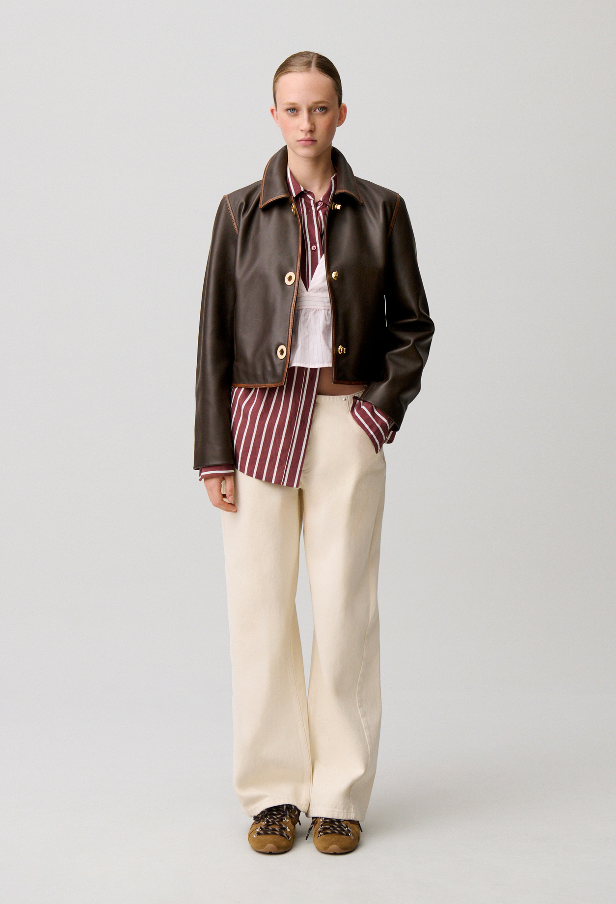 Kurze Jacke aus Vintage-Leder Damen - Marron fonce - Claudie Pierlot
