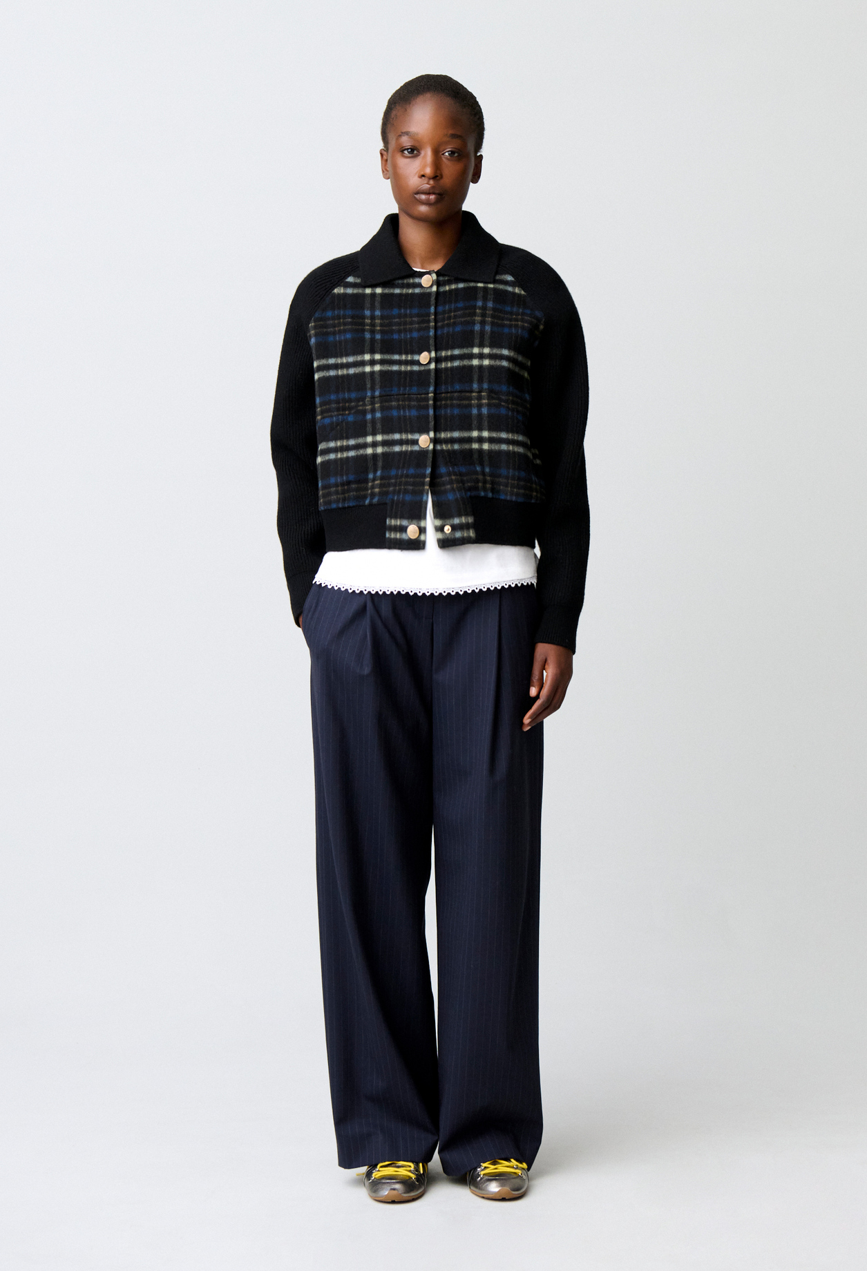 Gestreifter Materialmix-Blouson Damen - Mehrfarbig - Claudie Pierlot