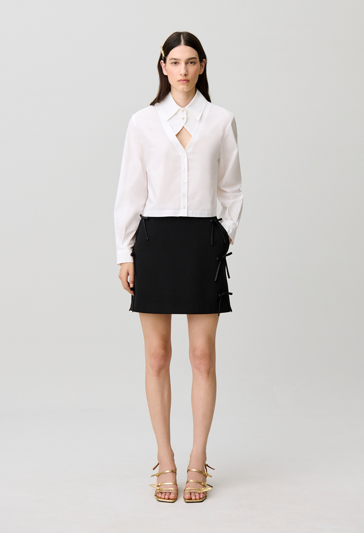 Gerader Rock mit Satinschleifen Damen - Schwarz - Claudie Pierlot