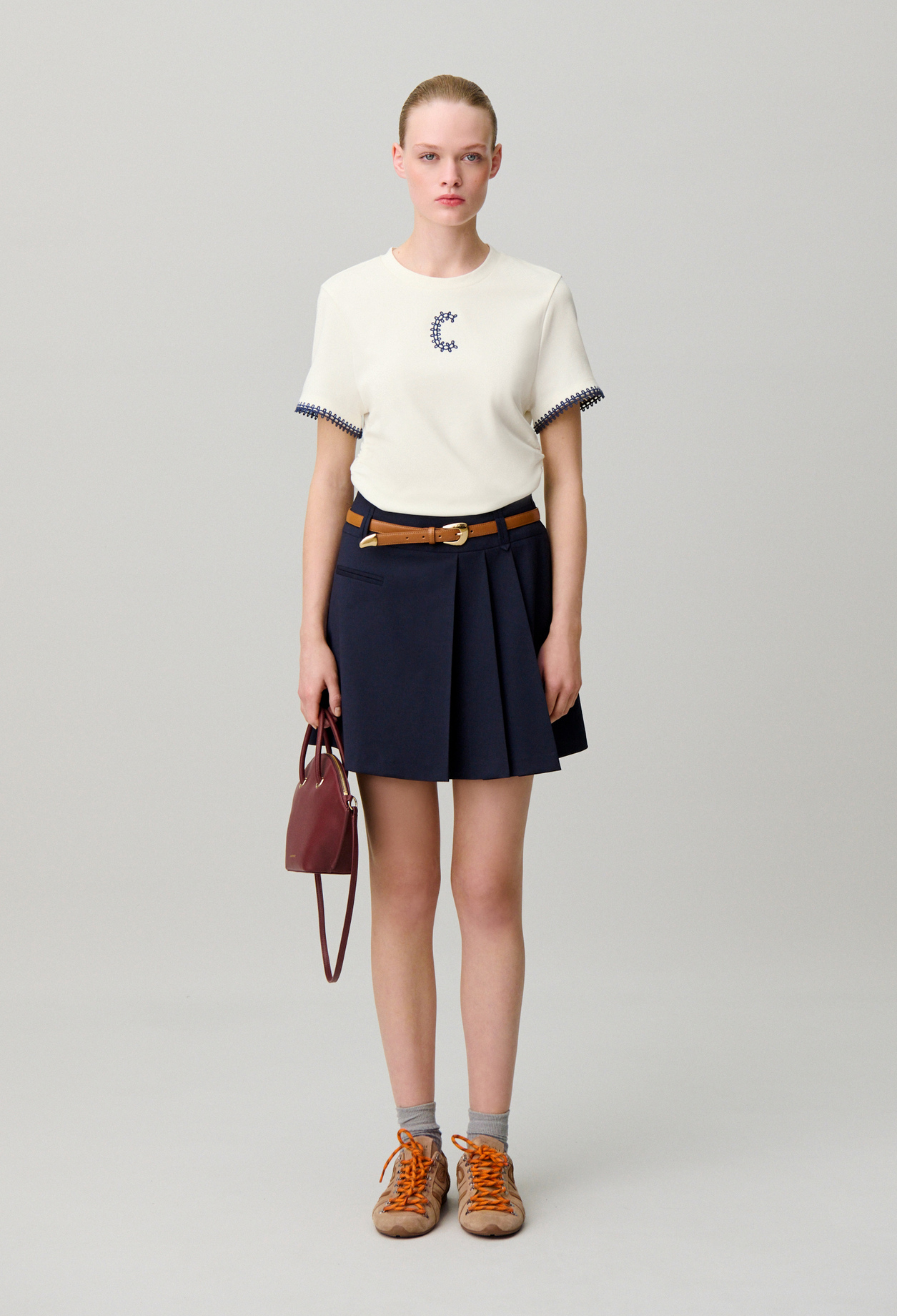 T-Shirt mit drapierten Ärmeln Damen - Cremefarbene - Claudie Pierlot