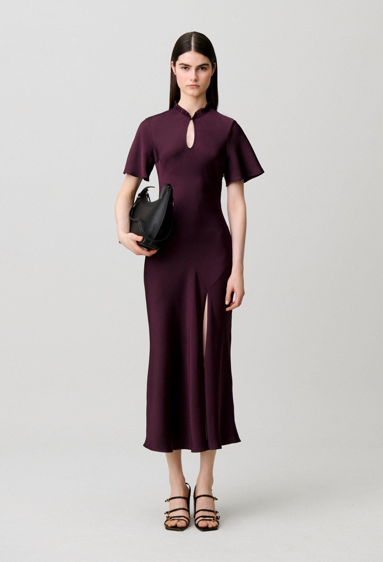 Fließendes Kleid mit Stehkragen Damen - Dark dahlia - Claudie Pierlot