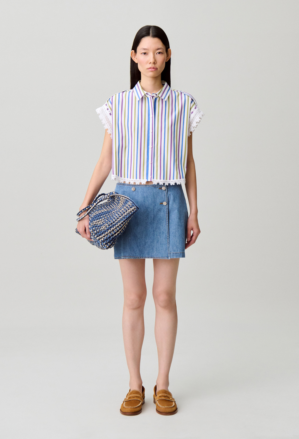 Gestreifte Bluse mit Spitze Damen - Mehrfarbig - Claudie Pierlot