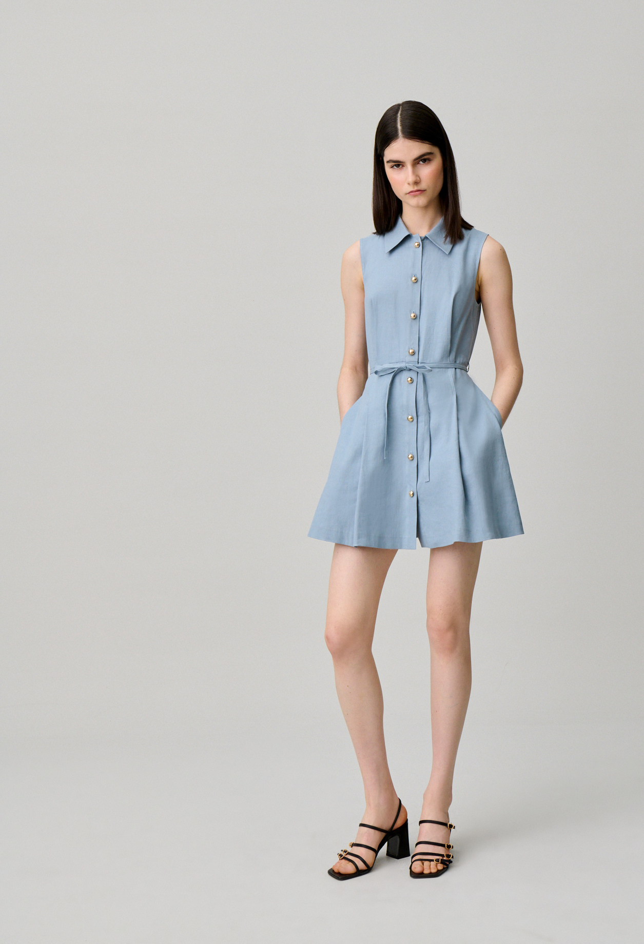 Ärmelloses kurzes Kleid Damen - Blau Grau - Claudie Pierlot