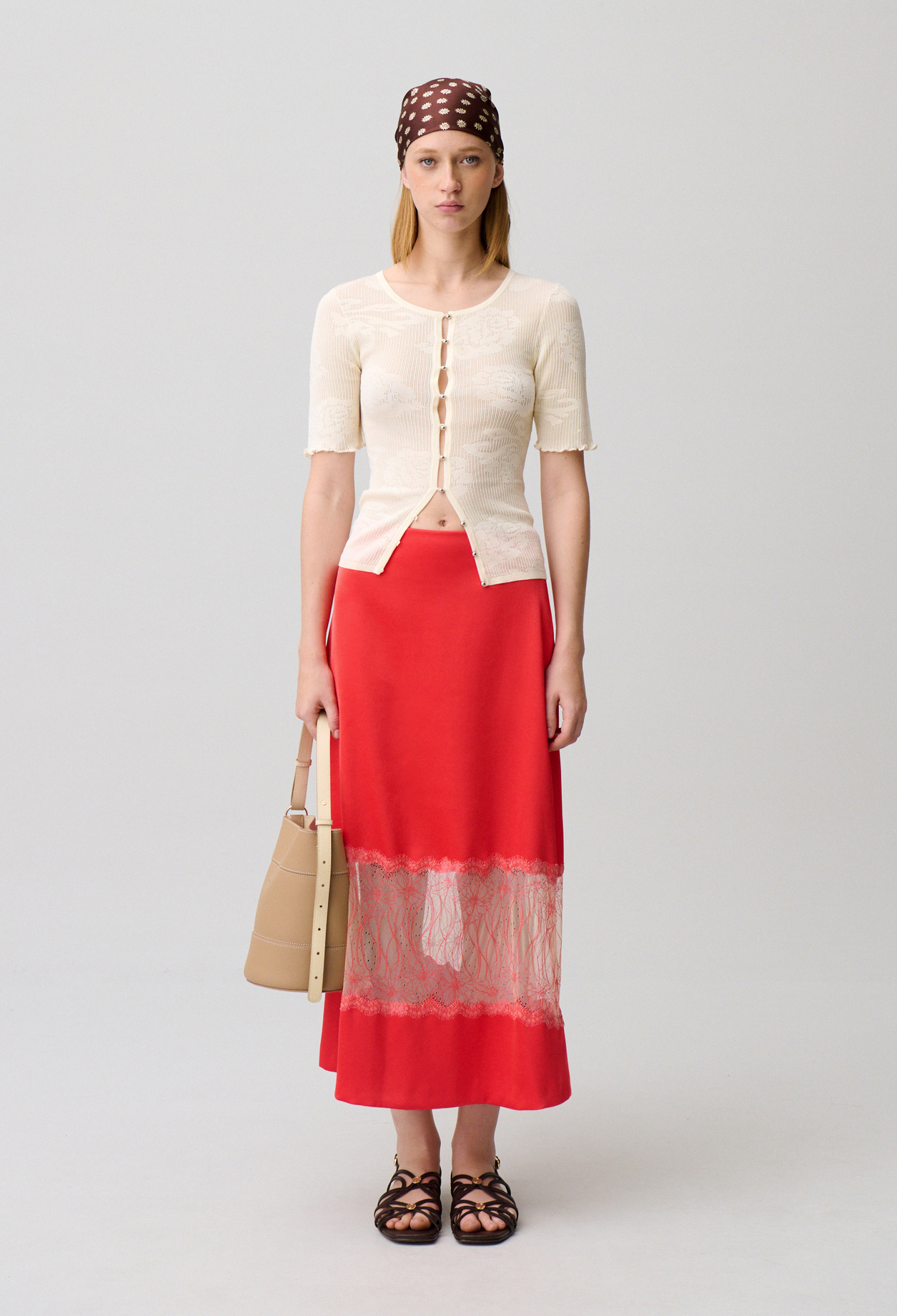 Satinrock mit Spitze Damen - Tangerine - Claudie Pierlot