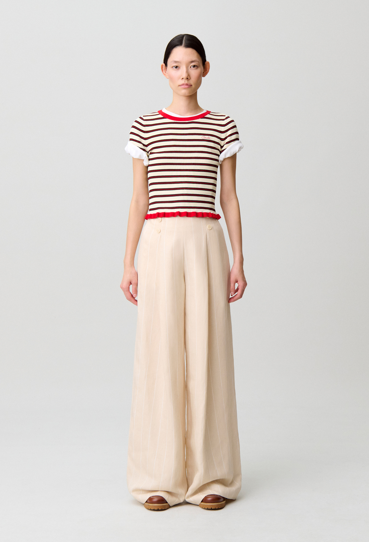 Weite Anzughose aus Viskose-Leinen Damen - Sand - Claudie Pierlot