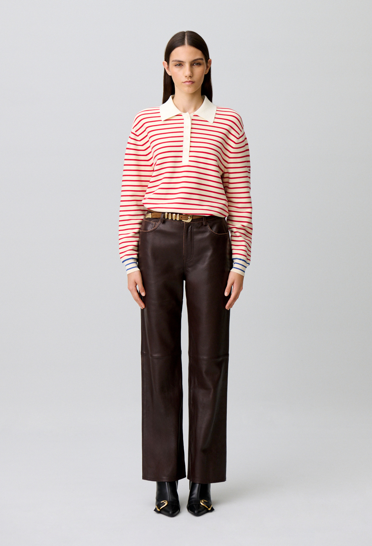 Gerade Lederhose mit Goldknopf Damen - Braun - Claudie Pierlot