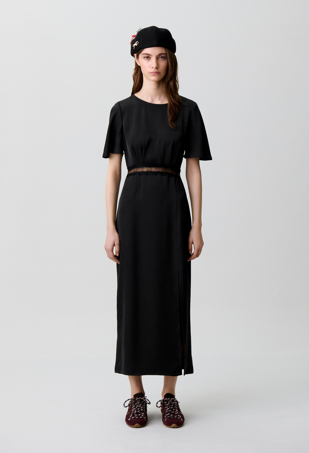 Rückenfreies Satinkleid mit Spitze Damen - Schwarz - Claudie Pierlot