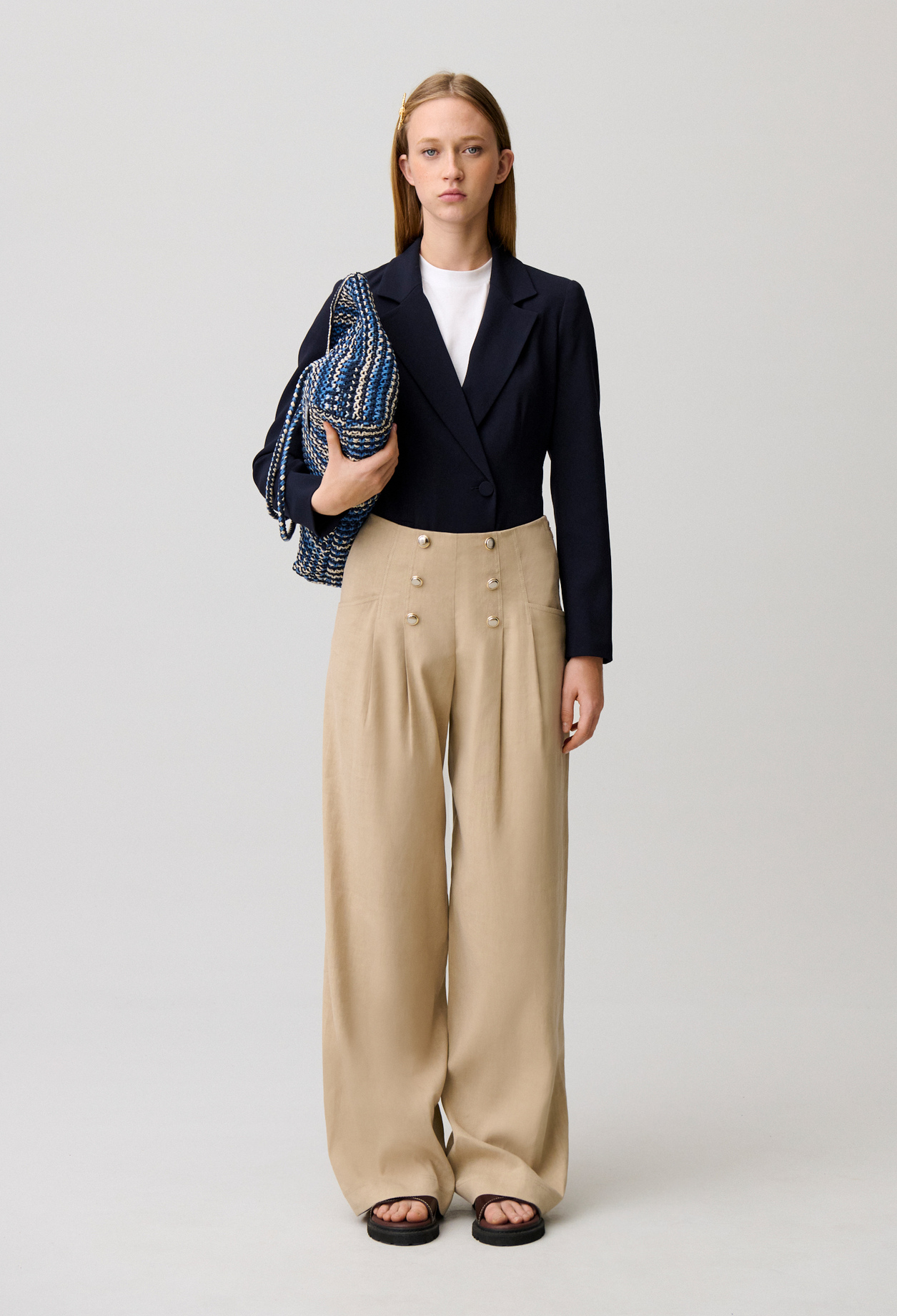 Leinenhose mit Knöpfen Damen - Sand - Claudie Pierlot