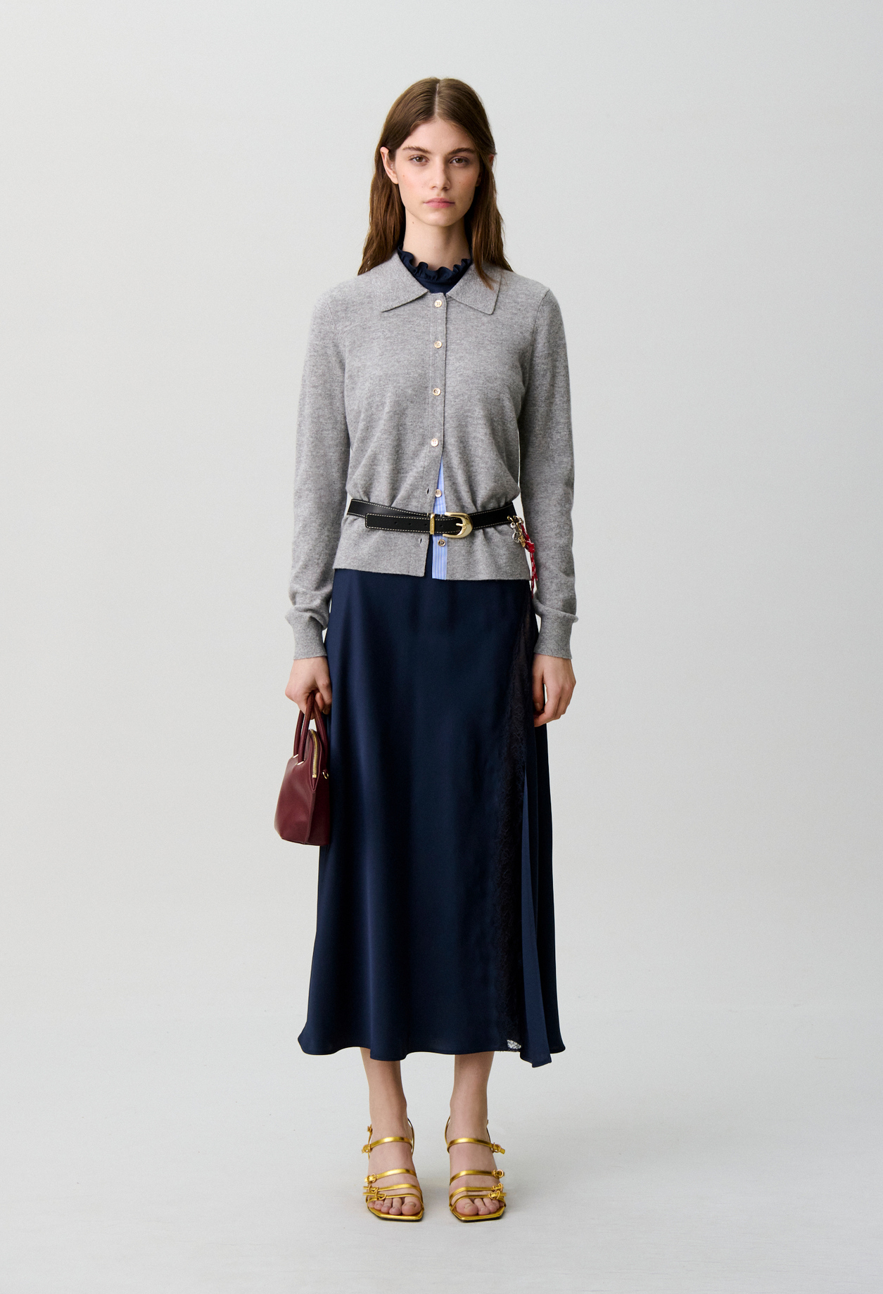 Taillierter Wollcardigan Damen - Grau-meliert - Claudie Pierlot