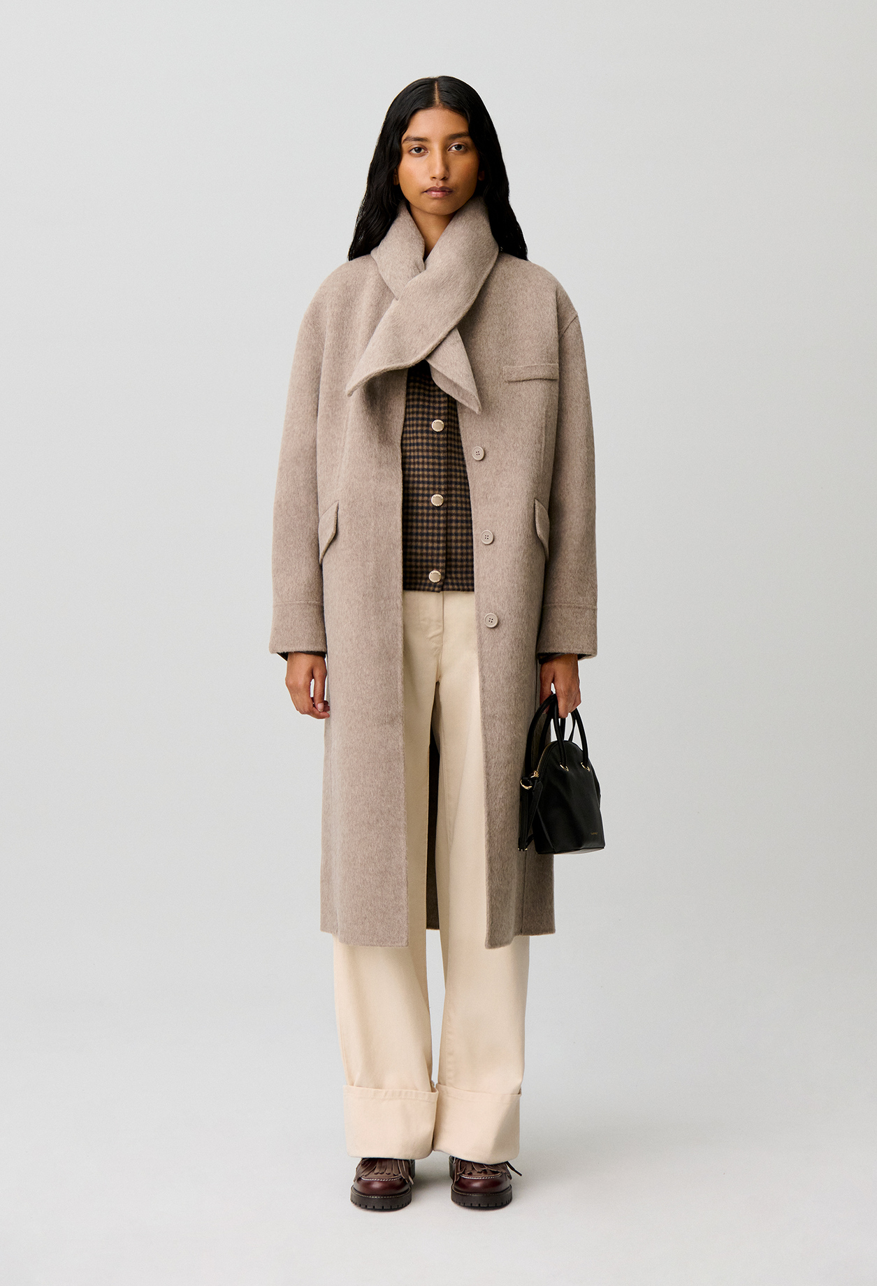 Langer Wollmantel mit Schalkragen Damen - Beige - Claudie Pierlot