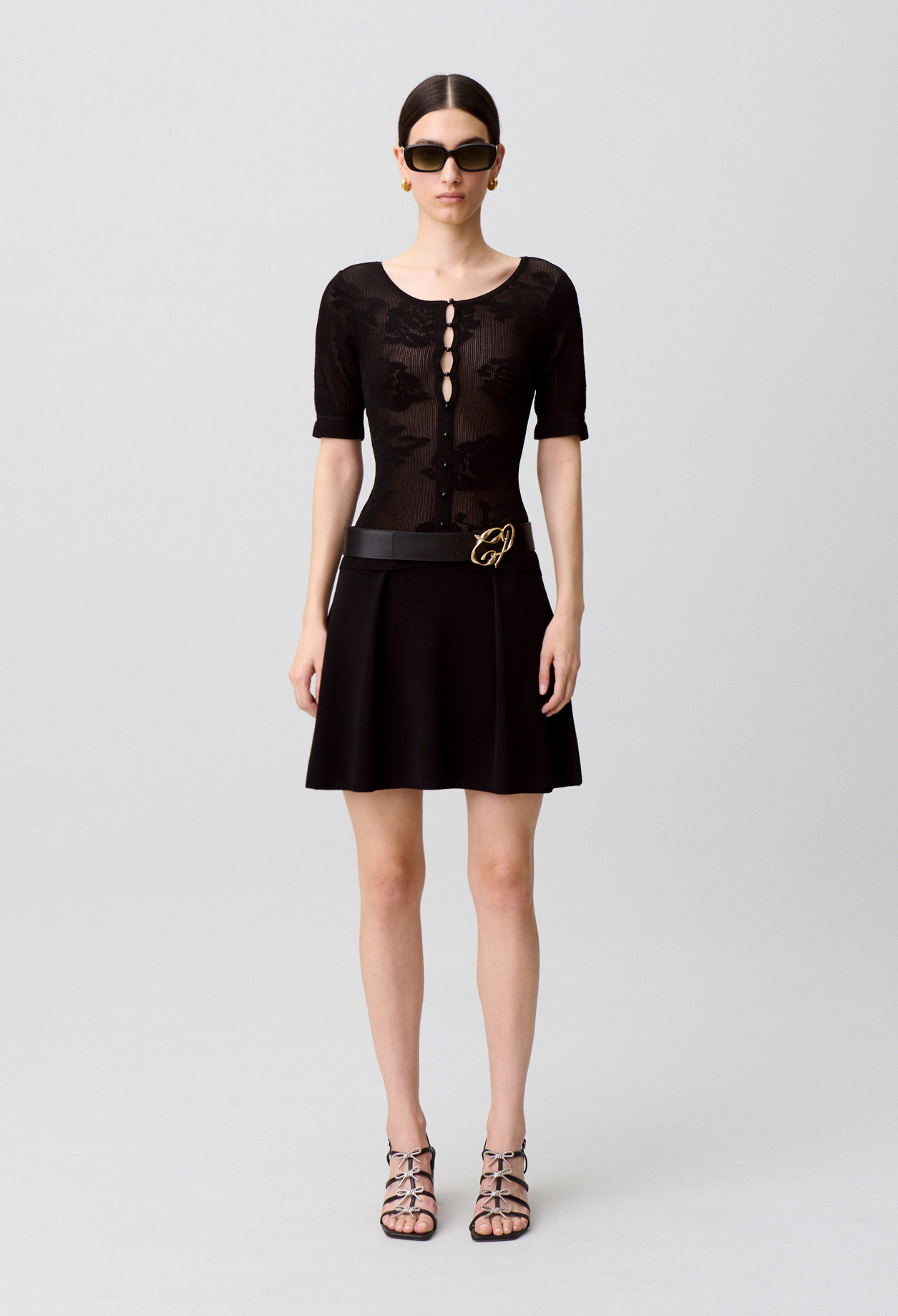 Strickkleid mit Blumenmuster Damen - Schwarz - Claudie Pierlot