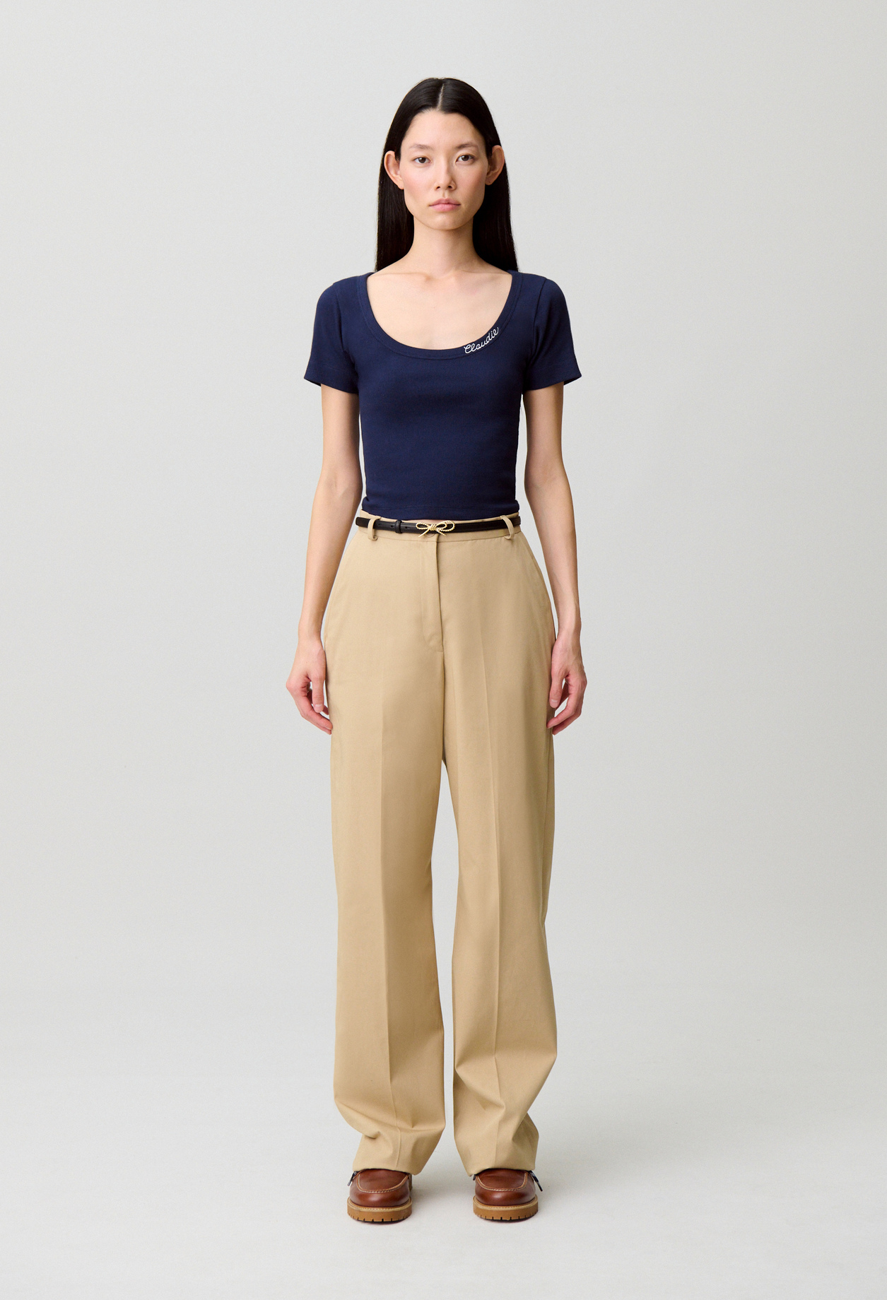 Besticktes Baumwoll-T-Shirt Damen - Marineblaue - Claudie Pierlot