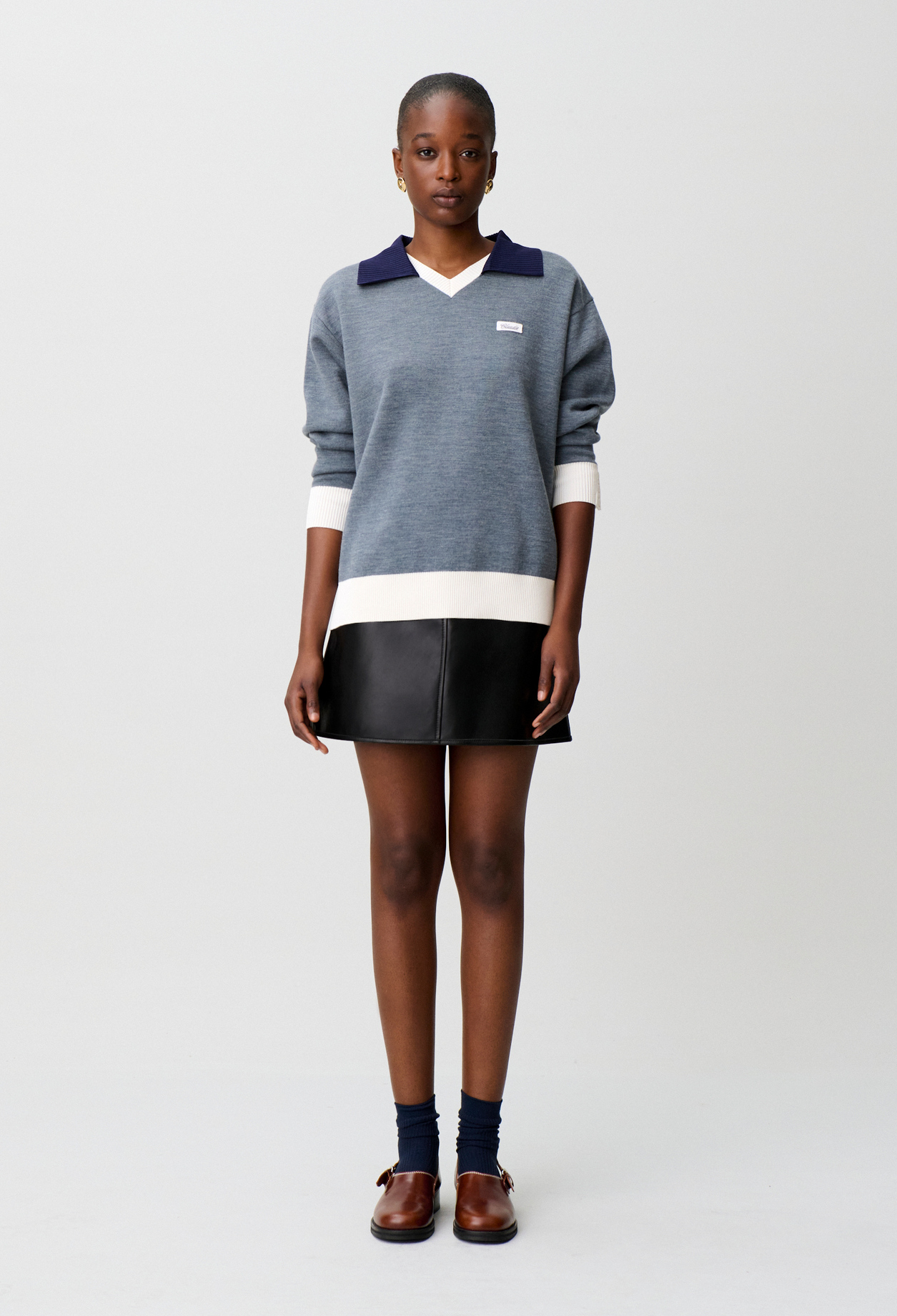 Pullover mit Kontrast-Doppelkragen Damen - Grau - Claudie Pierlot