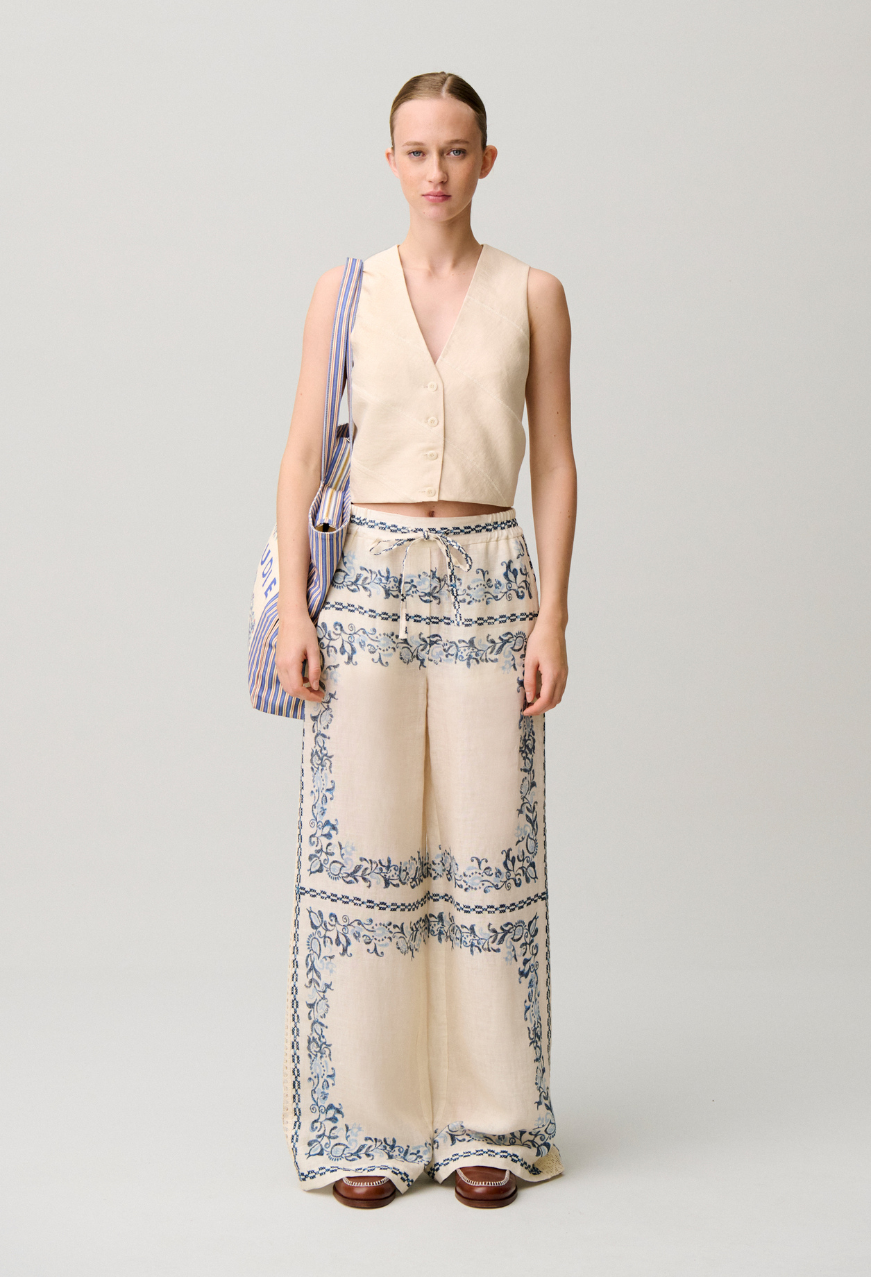 Fließende Leinenhose Damen - Heller print - Claudie Pierlot