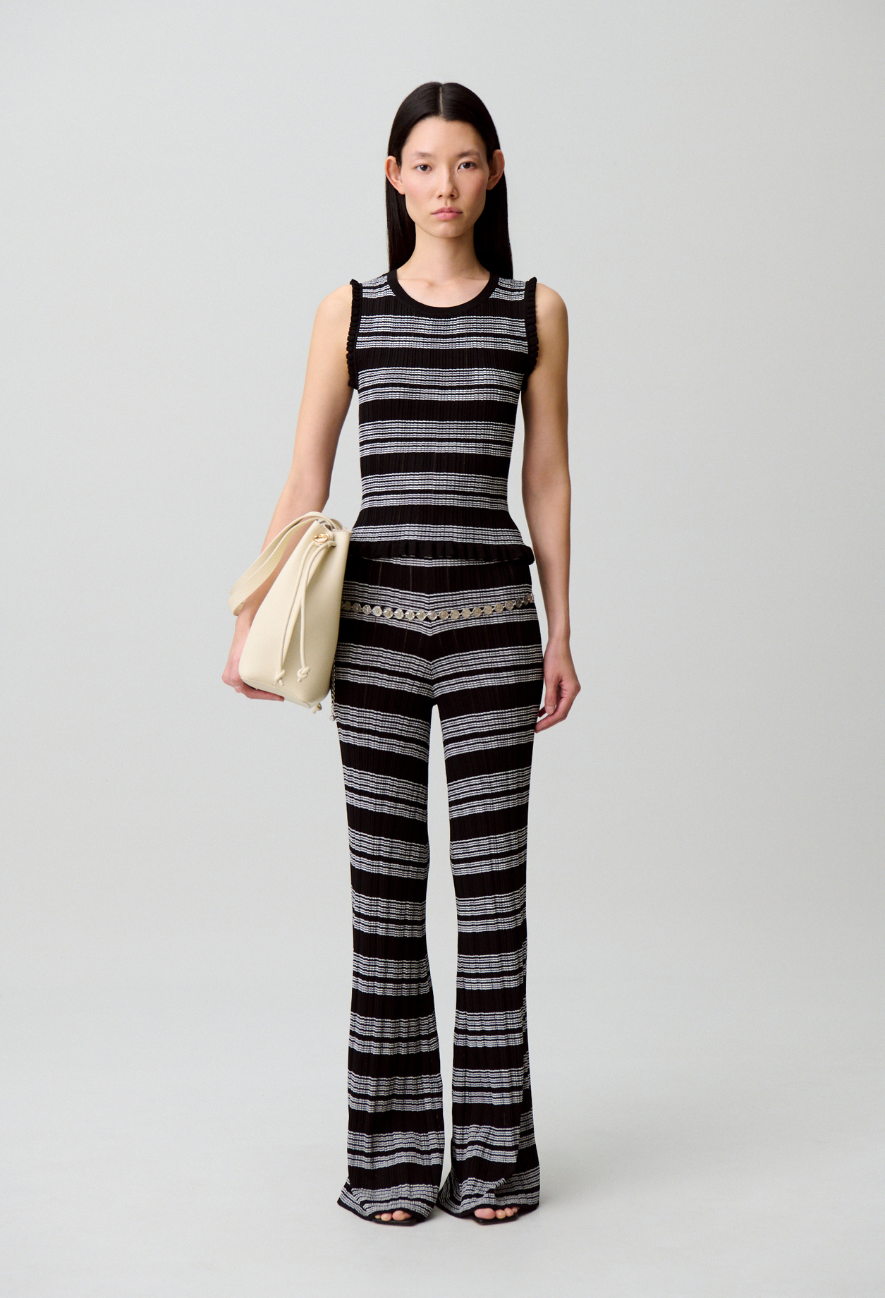 Gestreiftes Stricktop mit Volants Damen - Zweifarbig - Claudie Pierlot