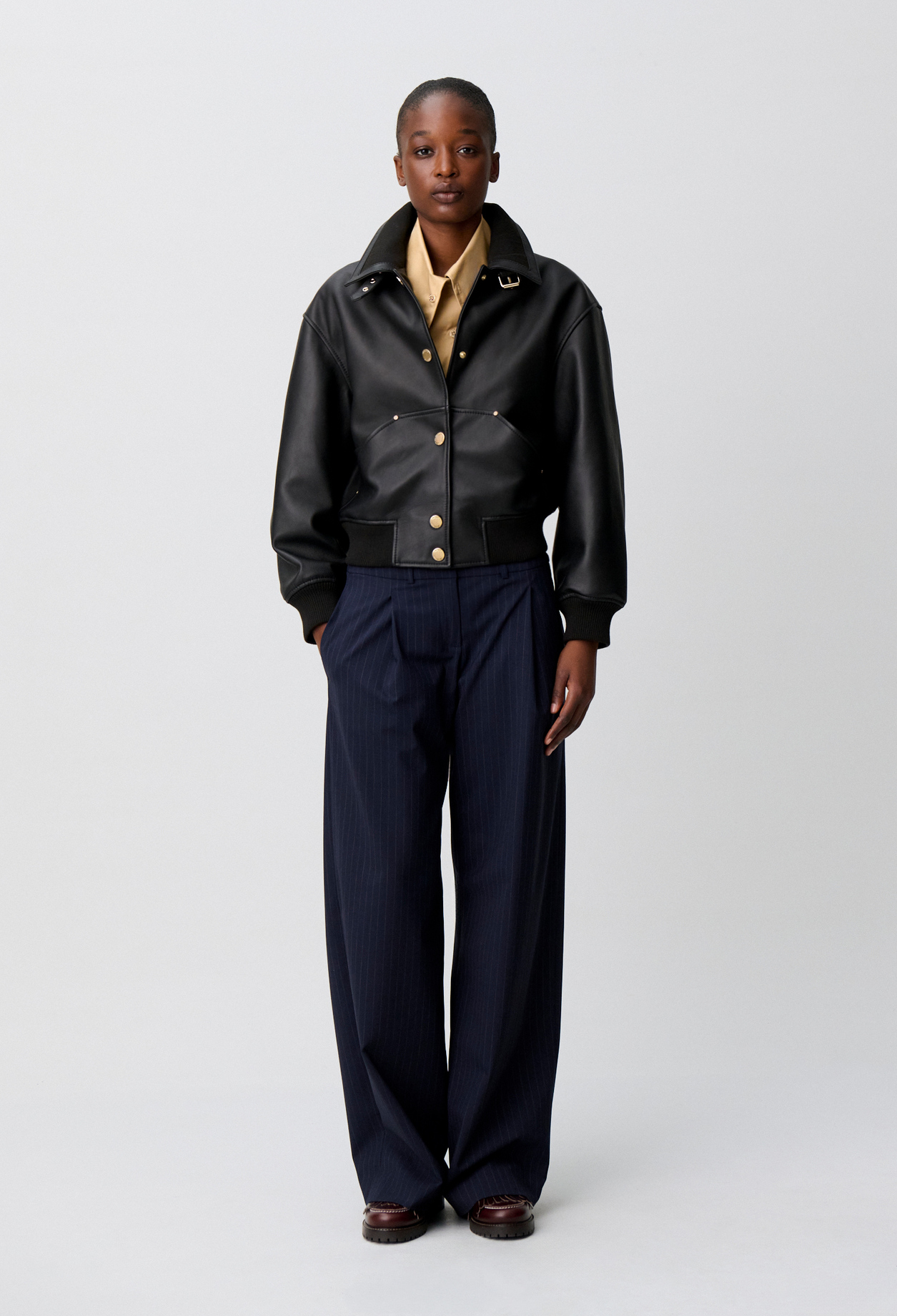 Leder-Bomberjacke Damen - Schwarz - Claudie Pierlot