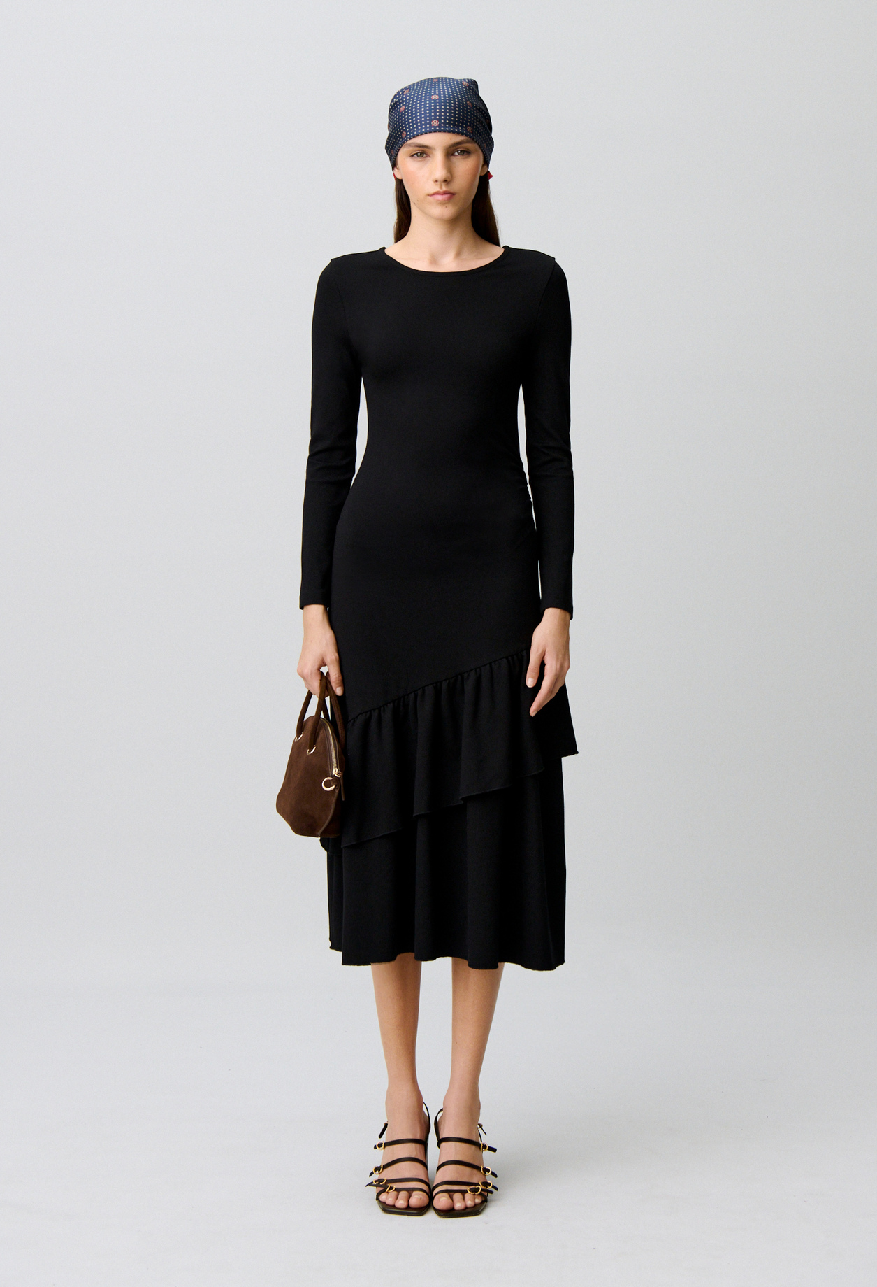 Asymmetrisches Jersey-Volantkleid Damen - Schwarz - Claudie Pierlot