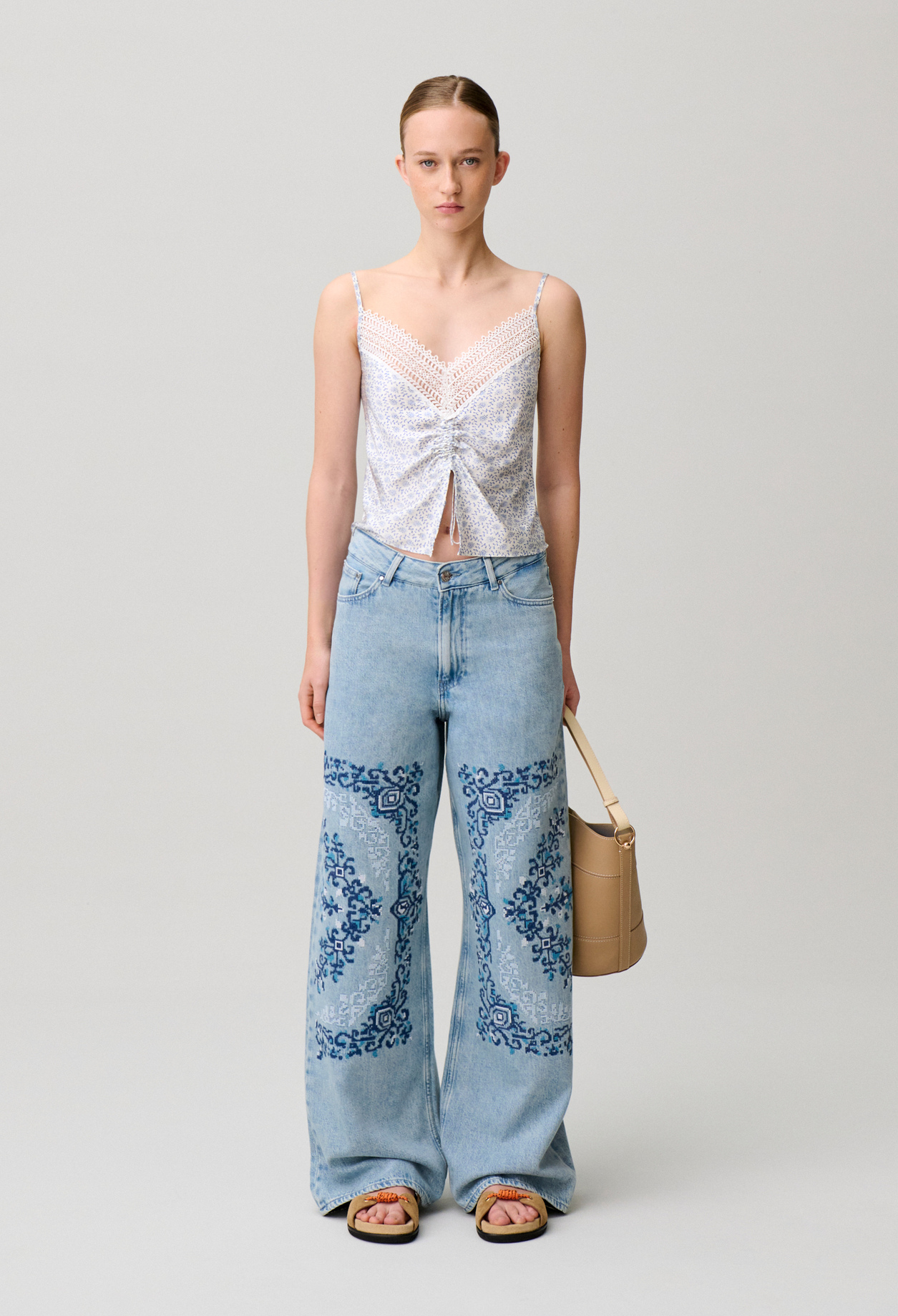 Bestickte Wide-Leg-Jeans Damen - Zweifarbig - Claudie Pierlot