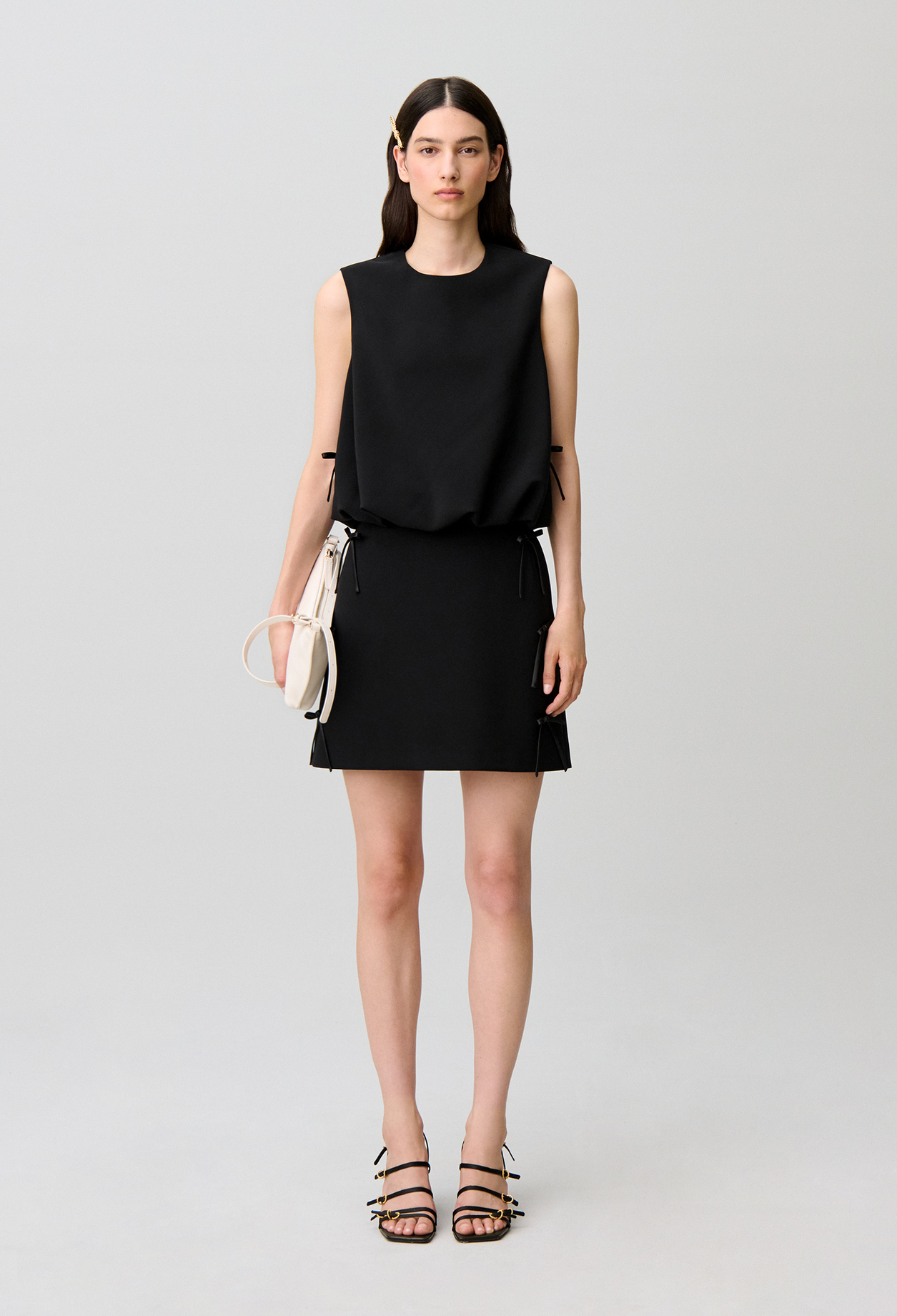 Blusentop Rundhals Satinschleifen Damen - Schwarz - Claudie Pierlot
