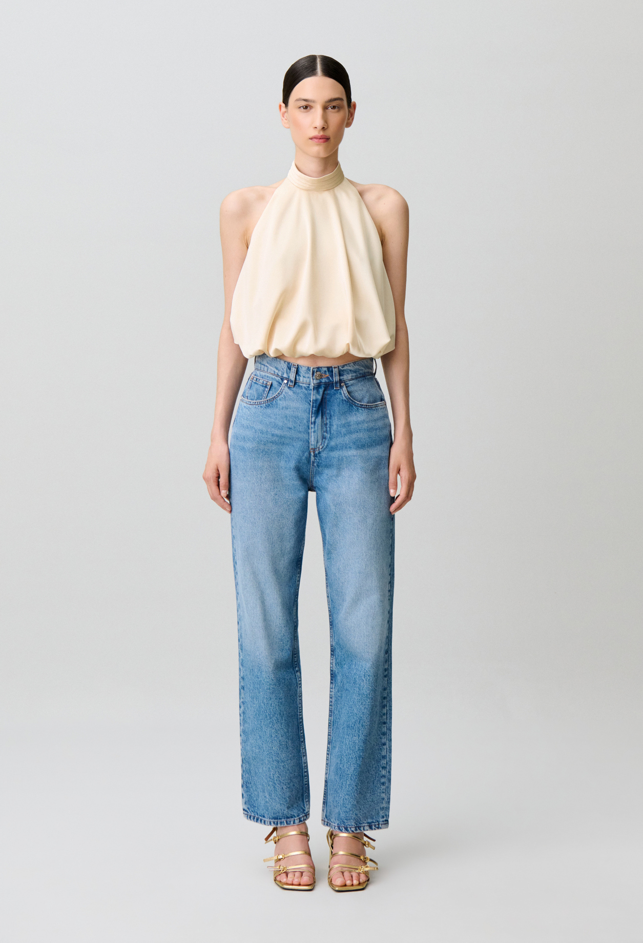 Rückenfreies Satin-Top Boule-Optik Damen - Elfenbein - Claudie Pierlot