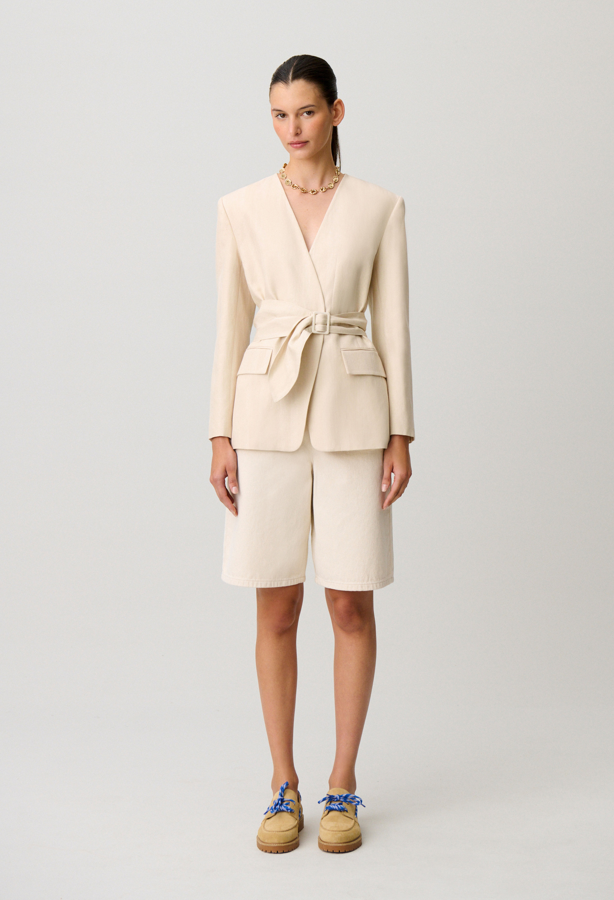Taillierte Jacke mit Kimono-Kragen Damen - Sand - Claudie Pierlot