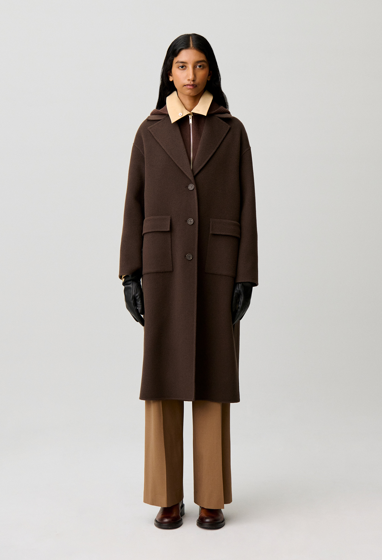 Langer Wollmantel mit Reverskragen Damen - Braun - Claudie Pierlot