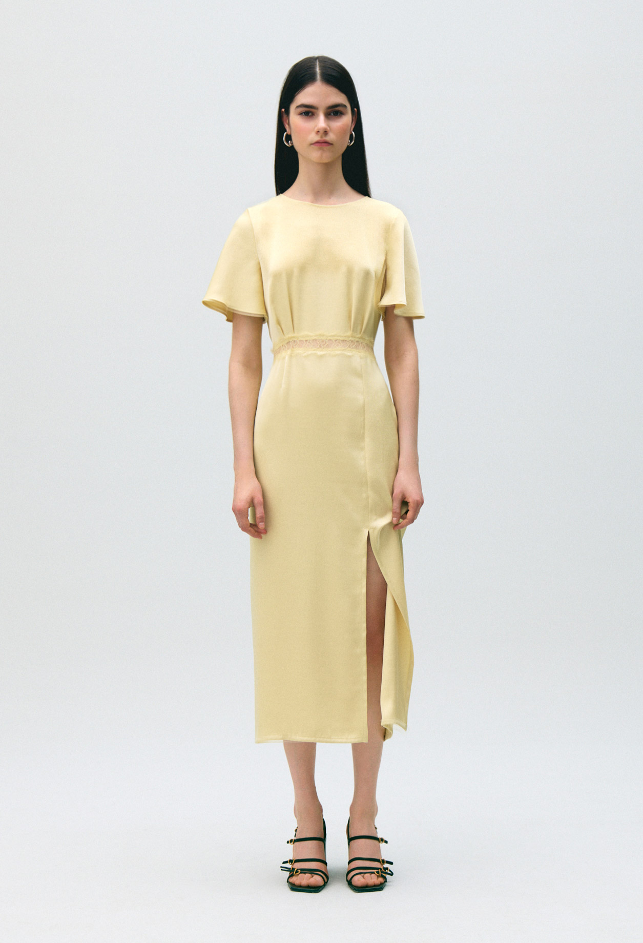 Rückenfreies Satinkleid mit Spitze Damen - Gelb layette - Claudie Pierlot